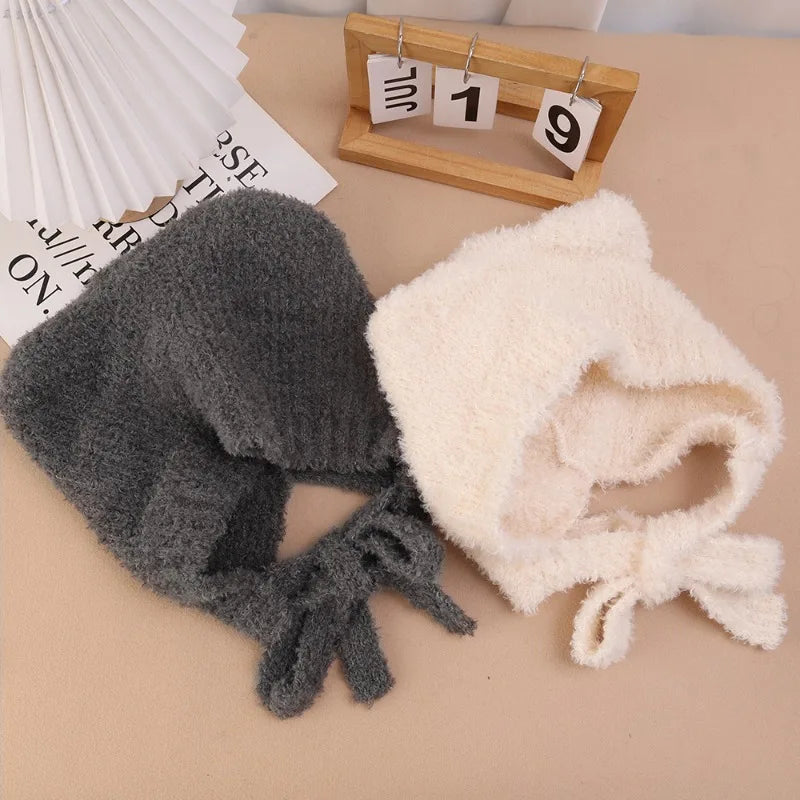 Knit Bear Ear Wool Hats Autumn Winter Women Girl Solid Color Comfortable Warm Cap Cute Outdoor Daily Gatherings Cap Fashion Gift