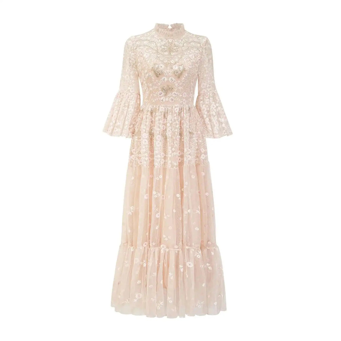 JAMERARY Women Embroidered Dress Summer 2024 Short Sleeve Layers Ruffles Cake Floral Print Long Maxi Prom Vestidos Party Robe