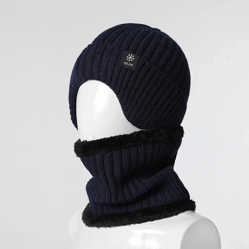 Outdoor Winter Warm Men Knitted Hat Plush Warmth Peaked Cap Earmuff Casual Fashion Thickened Cycling Caps Ear Protection Hats