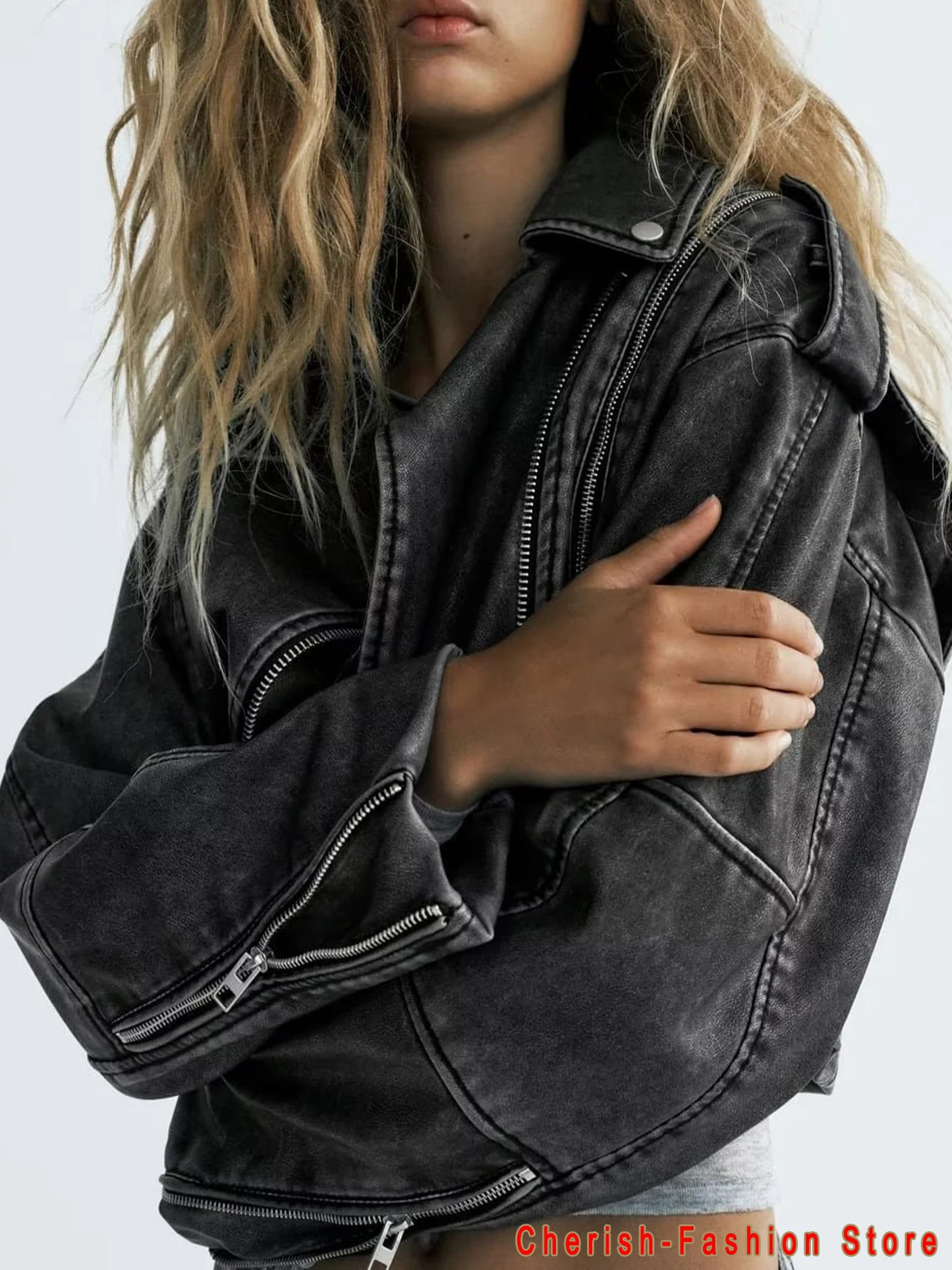 2025 New Style Women's Washed Leather Jacket Brand Coat, Short Coat With Downgraded Zipper And Vintage Lapel Jacket Brown Jacket