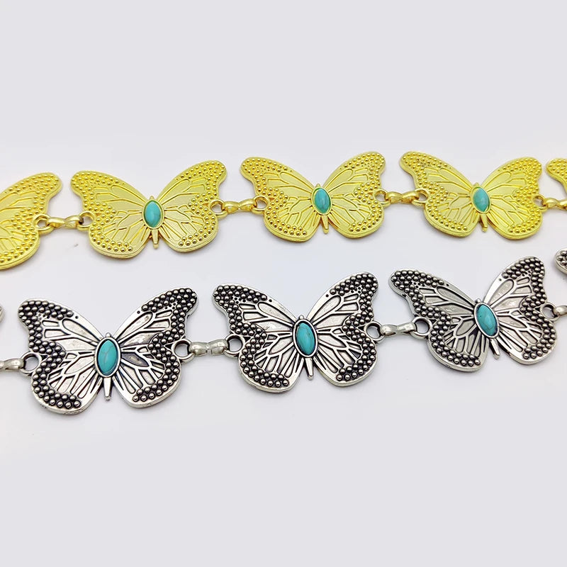 Vintage Sliver  Metal Waist Chain Belt High-End Luxury Brands Butterflies Punk Y2K Dress Jeans Waistband Fashion Belts For Women
