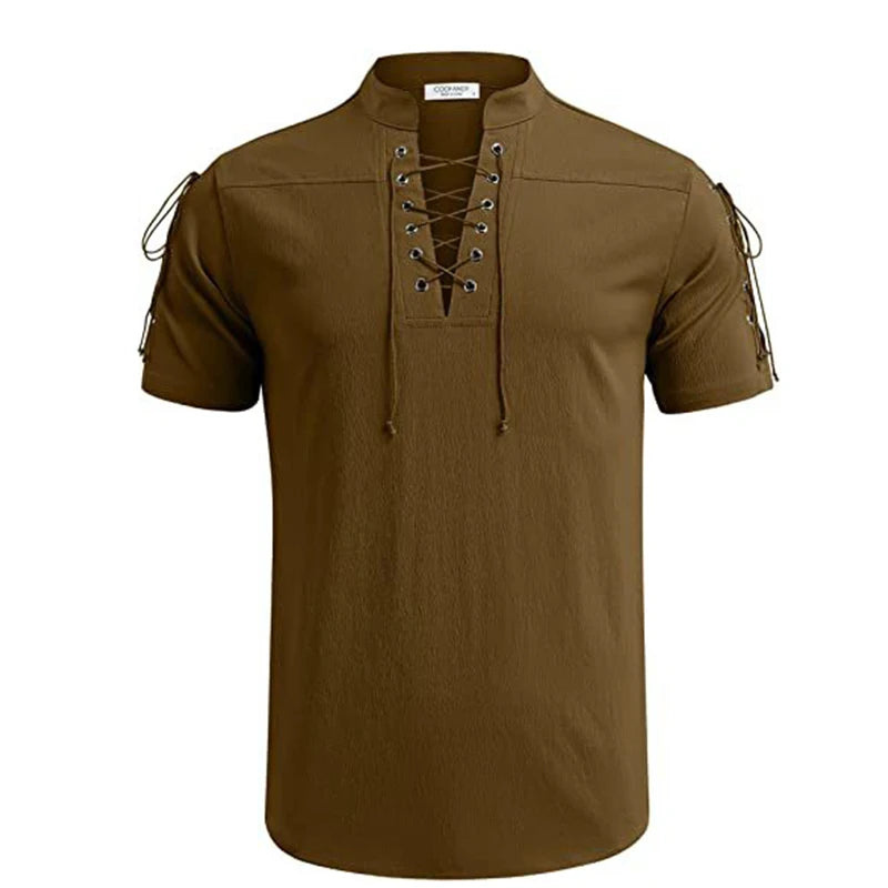 Summer New Men's V-neck shirt  Men's Short-Sleeved T-shirt Cotton and Linen Led Casual Men's T-shirt Shirt Male Breathable tops