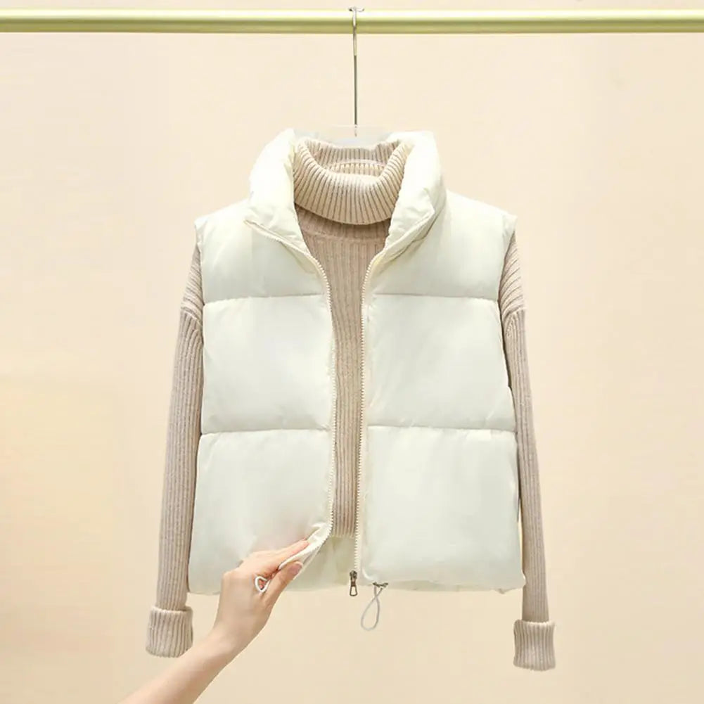 Casual Stand-up Collar Vest Thick Winter Waistcoat Women's Winter Vest Coat with Stand-up Collar Thickened Padded for Cold