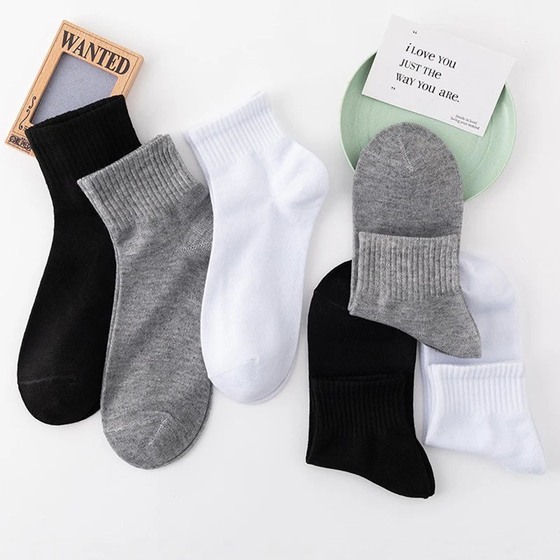 10 Pairs/Set Men's Solid Color Socks Black White Business Cotton Socks Autumn Casual Man Breathable Sports Short Sock