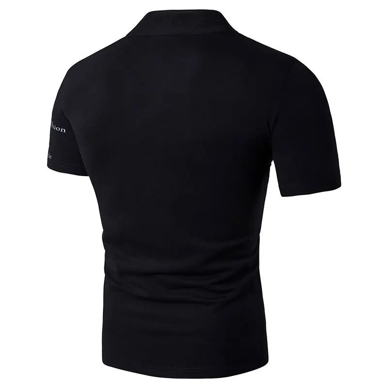 Spring Summer Men Casual Short Sleeve Stand Collar T Shirt Men Sport T Shirt Logo Print Slim Fit Tee Shirt Quick Drying Tops .