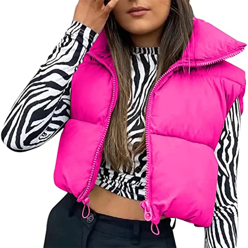 Women Winter Warm Crop Waistcoat Sleeveless Stand Collar Double Sided Lightweight Puffer Vest 2022 Streetwear