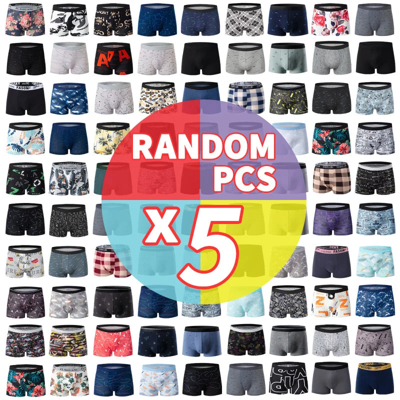 5-Piece Men's Fashion Printing Plus Size 5XL6XL Boyshort Underwear Comfortable For Sports Casual Underwear Elastic Waist Shorts