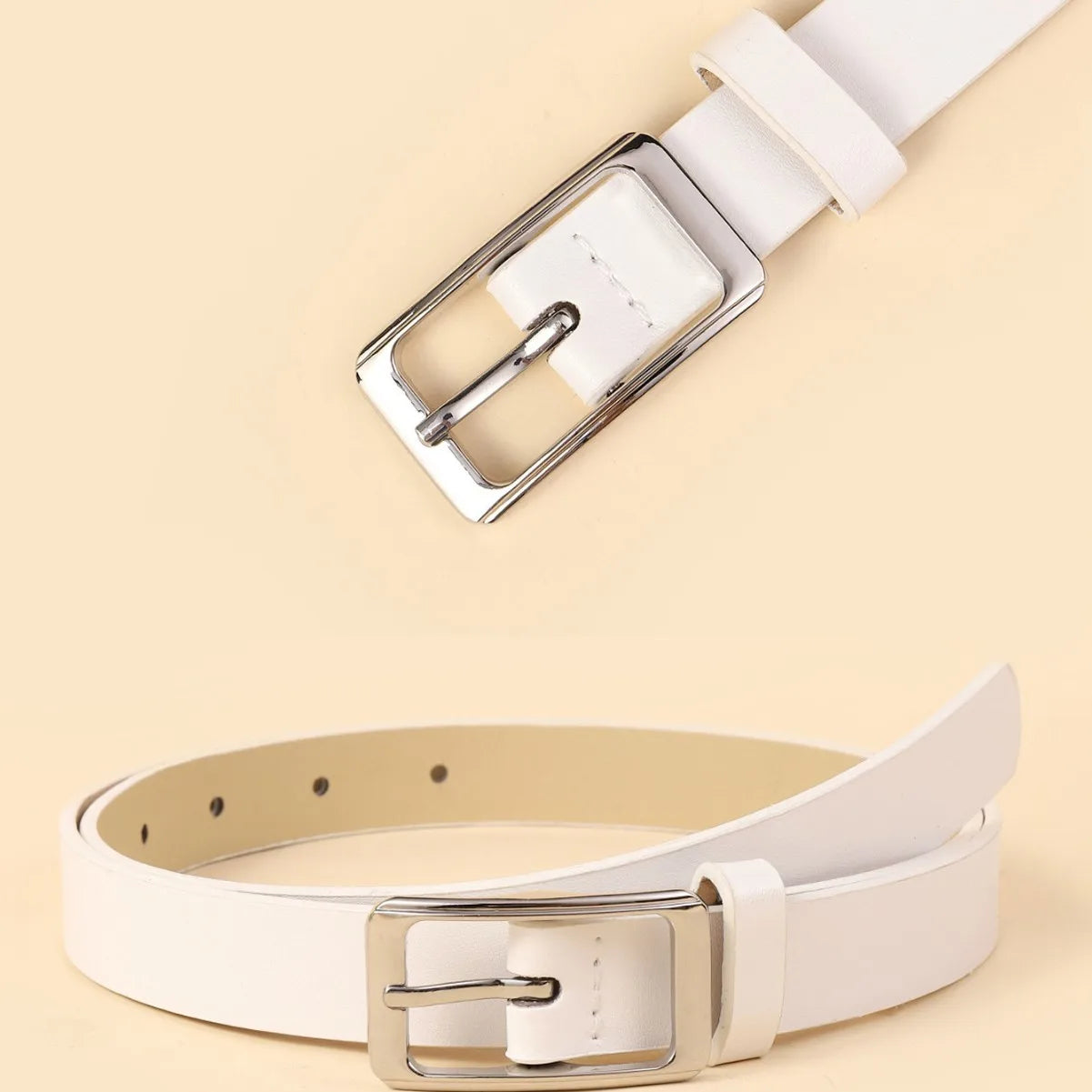 Leopard Print Pu Women's Belt Goth Retro Jeans Dress Accessories White Girdle Silver Pin Buckle Black Leather Thin Waistband