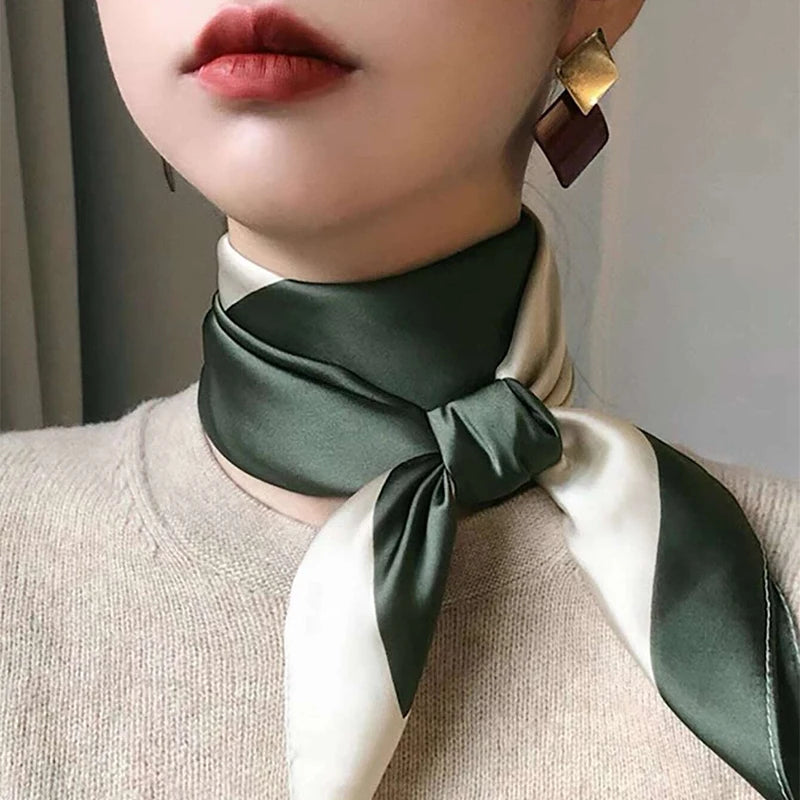 Luxury 2024 Plaid Print Square Silk Scarf for Women Hijab Hair Bands 70cm Neckerchief Female Satin Shawl Ribbon Headband