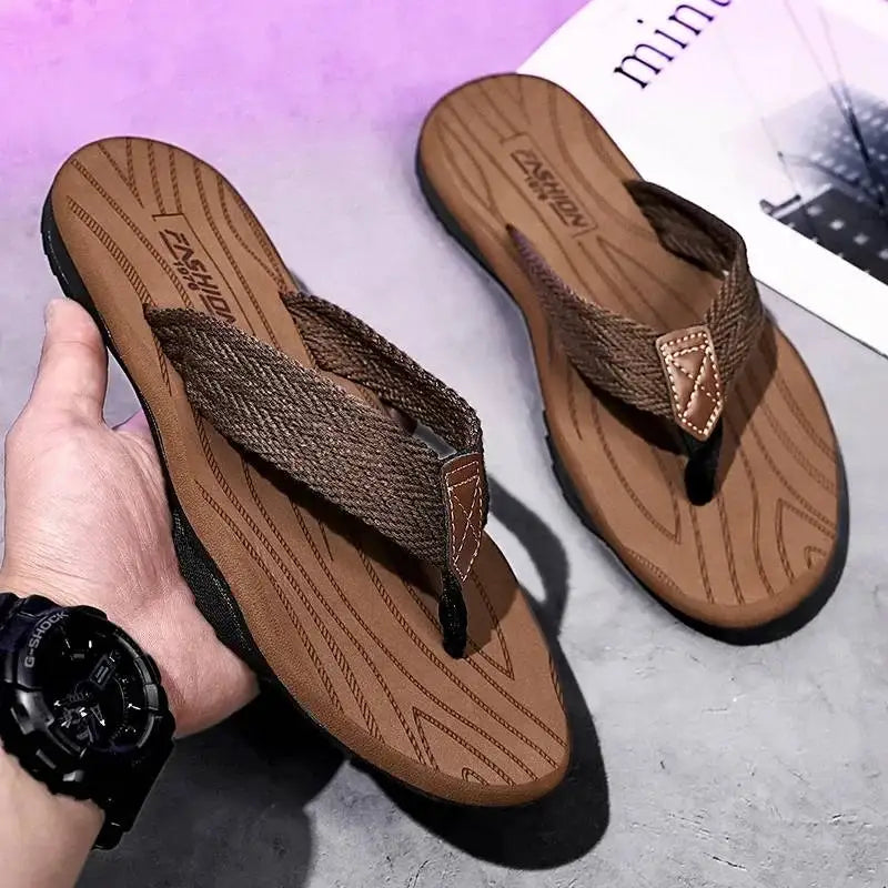 Men's Woven Striped Flip-flops Summer Indoor Outdoor Lightweight Comfortable Non-slip Street Walking Beach Vacation Slides