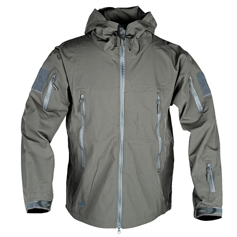 Men's Tactical Hooded Jackets Waterproof Full Zip Multiple Pockets Hooded Tactical Coat Outdoor Camping Jacket Work Outwear