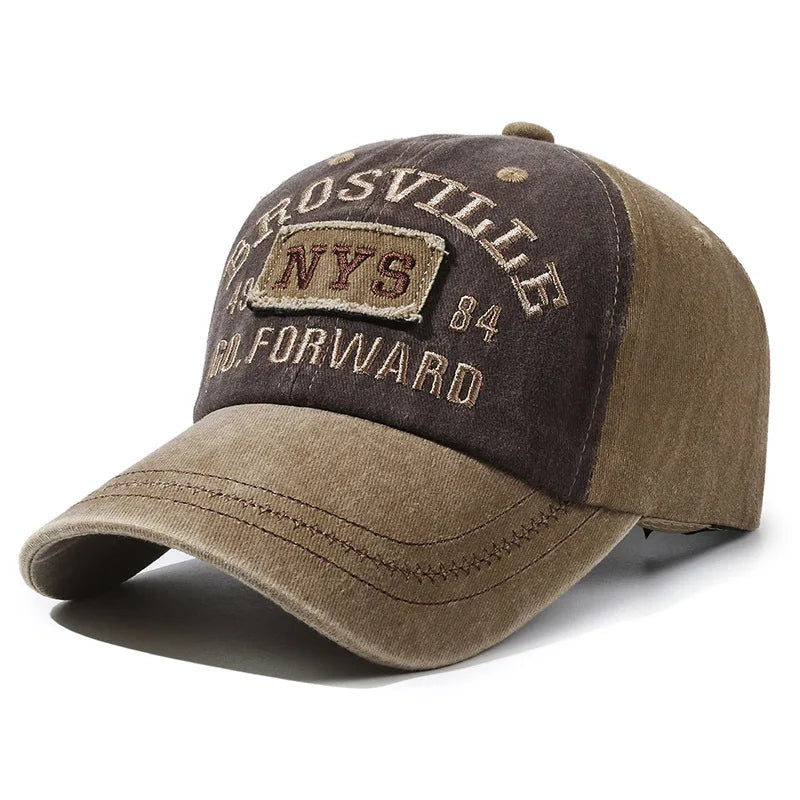 Four Seasons Men's Baseball Cap Casual Distressed Washed Cotton Letters Embroidered Cap Bent-brim Dome Rest Idle sunscreen hats
