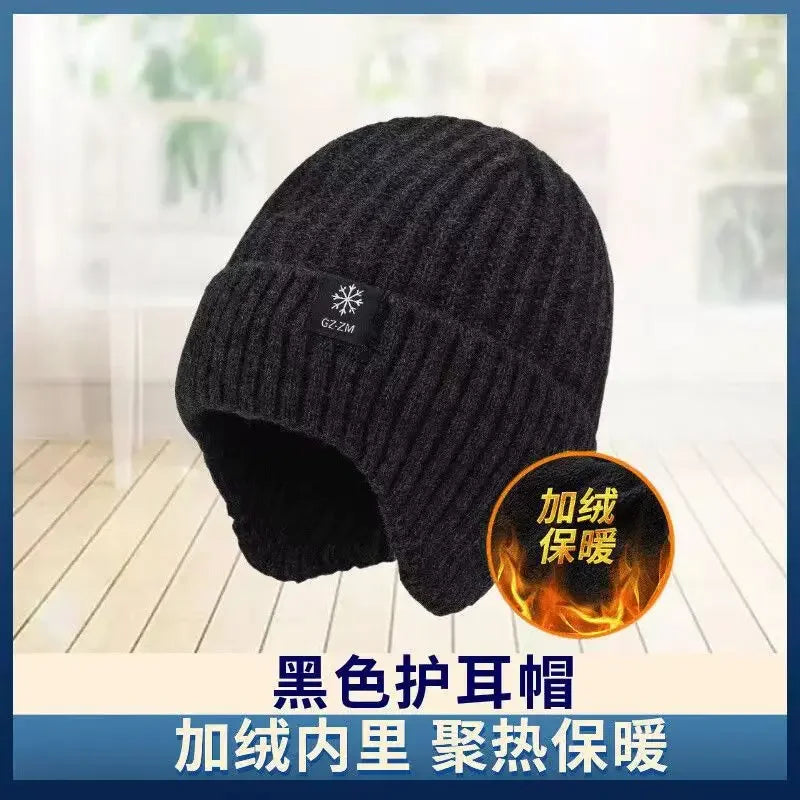 Outdoor Winter Warm Men Knitted Hat Plush Warmth Peaked Cap Earmuff Casual Fashion Thickened Cycling Caps Ear Protection Hats