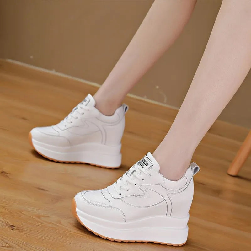 KAYOULAI 10cm Platform Wedge Sneakers Chunky Shoes Genuine Leather for Women Summer Shoes Spring Autumn Walking Sneakers Fashion