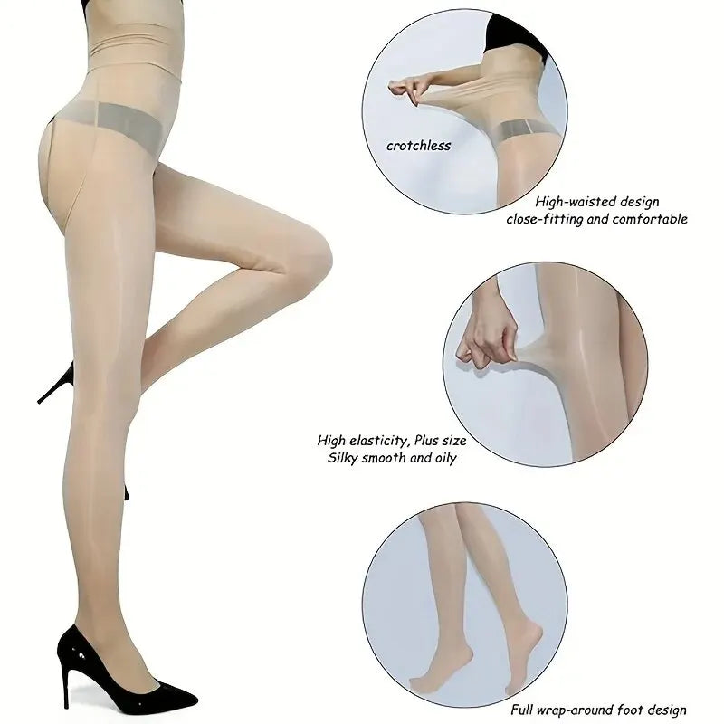1 Pair of Solid Color Open Pantyhose 8D Smooth Pantyhose Oil Gloss Pantyhose High Waist Pantyhose Sexy Pantyhose