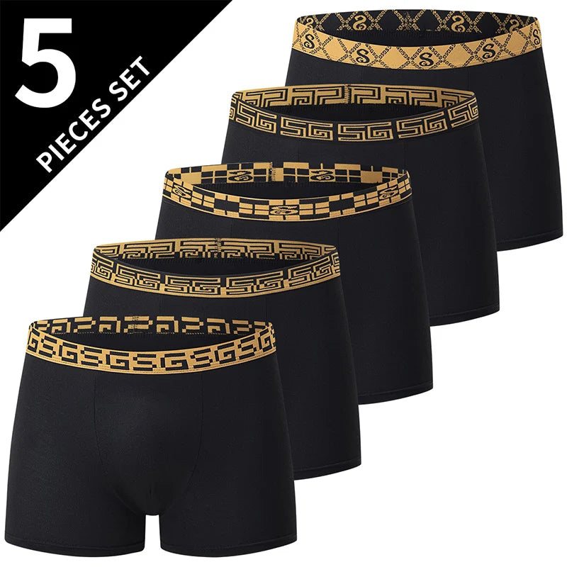 5-Piece Men's Fashion Printing Plus Size 5XL6XL Boyshort Underwear Comfortable For Sports Casual Underwear Elastic Waist Shorts