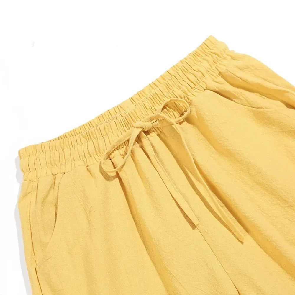 Womens Spring Summer Pants Cotton Linen Solid Elastic waist Candy Colors Harem Trousers Soft high quality for Female ladys S-XXL