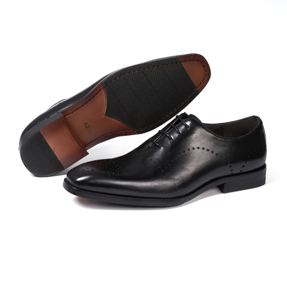 Italian Brogue Men's Oxfords Genuine Leather Lace-Up Formal Dress Shoes for Wedding Party Office Classic Male Shoe