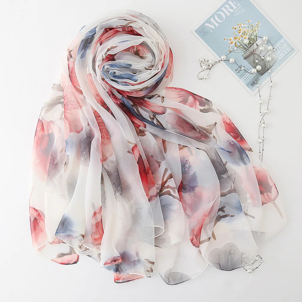 Sunscreen Ice Silk Scarf Scarves Wrap Fashion The Big Beach Towel Women Printed Thin Micro-through Air-conditioning Shawl 180cm