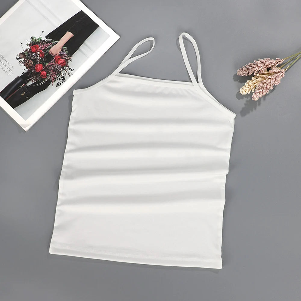 Summer Sexy Sling Camisoles Black White Tank Top Women Crop Tops Sleeveless T-Shirt Sport Vest Simple Solid Color Thin Camisole