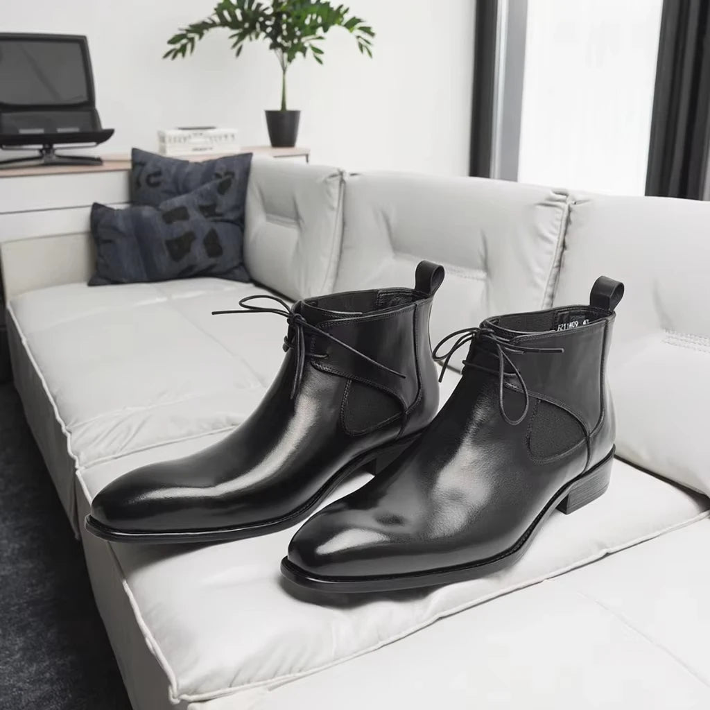Luxury Men's Genuine Leather Chelsea Boots Dress Shoes for Formal & Casual Wear Lace-Up Boots Best for Office,Wedding & Parties
