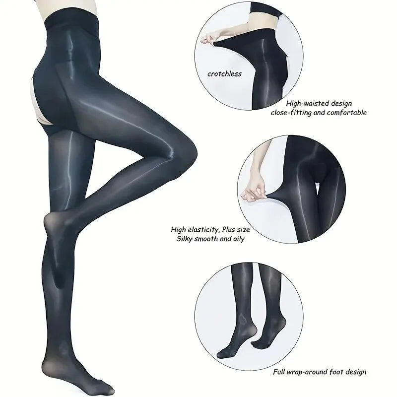 1 Pair of Solid Color Open Pantyhose 8D Smooth Pantyhose Oil Gloss Pantyhose High Waist Pantyhose Sexy Pantyhose