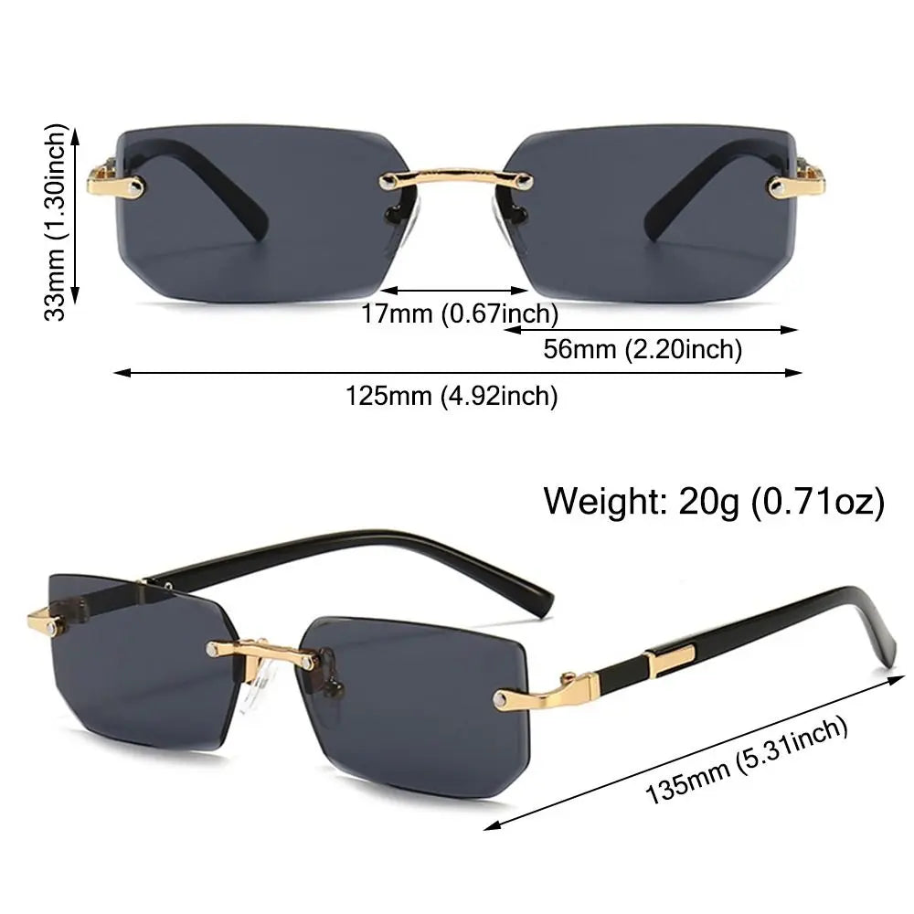 Trendy Rimless Rectangle Sunglasses Men Women 2024 Fashion New in Vintage Shades Eyewear Brand Design Ocean Lenses Sun Glasses