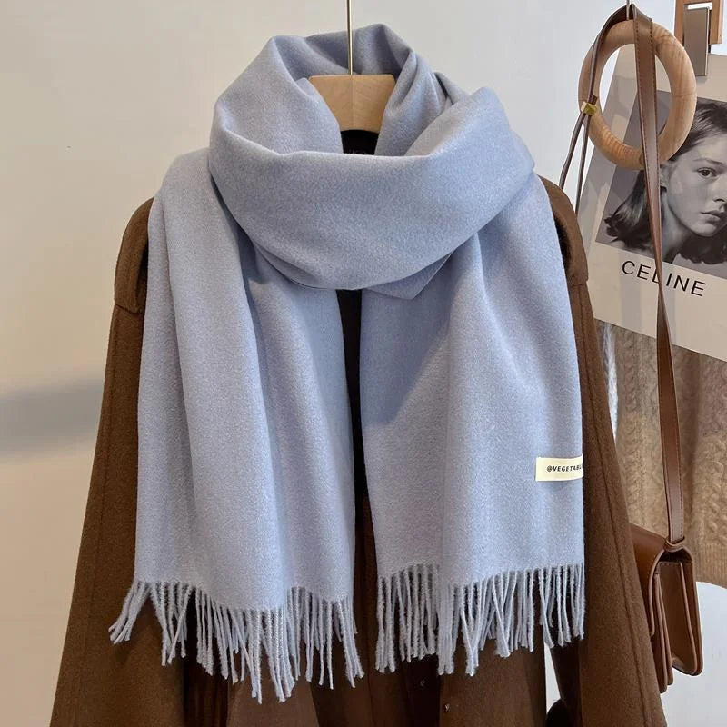 2024 Winter Scarf For Women Long Warm Cashmere Scarves Hijab Solid Lady Shawl Wrap Female Pashmina Bandana Head Scarfs New