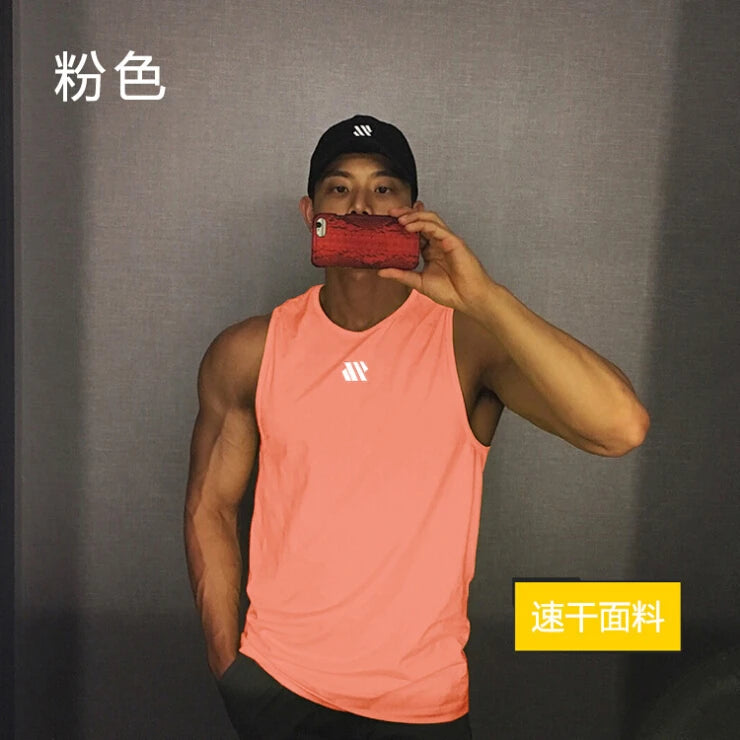 Men'S Sports Vest Summer Breathable Sleeveless Round Neck Solid Color Top Running Fitness Top Men'S Sleeveless Vest  Clothing