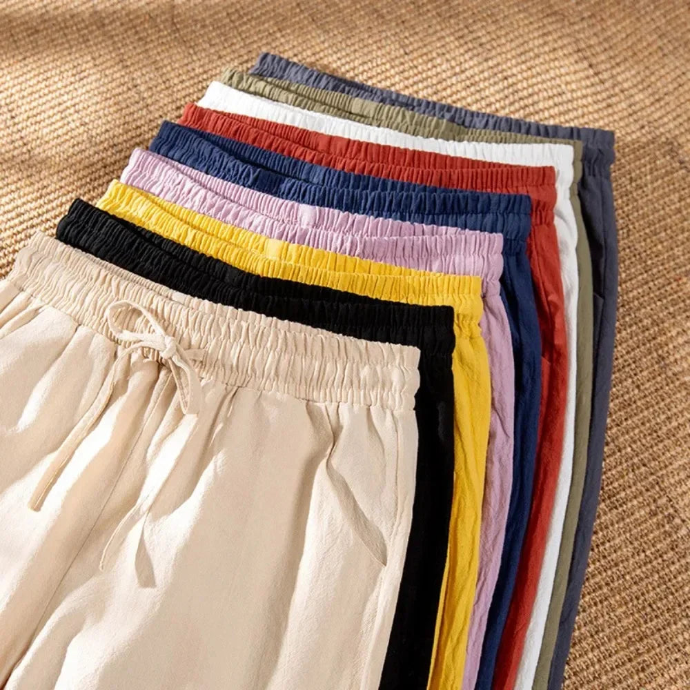 Womens Spring Summer Pants Cotton Linen Solid Elastic waist Candy Colors Harem Trousers Soft high quality for Female ladys S-XXL