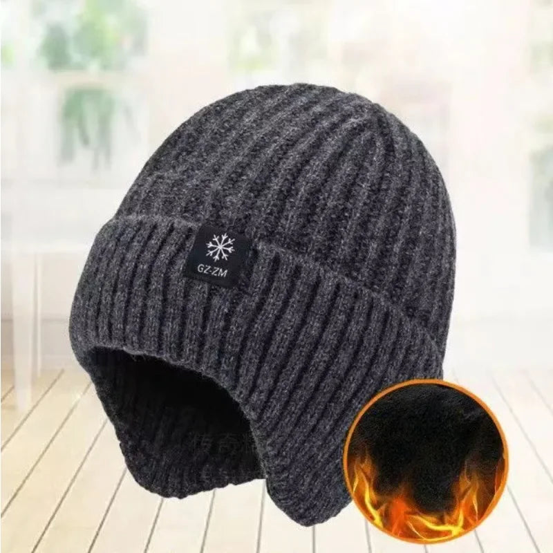 Outdoor Winter Warm Men Knitted Hat Plush Warmth Peaked Cap Earmuff Casual Fashion Thickened Cycling Caps Ear Protection Hats