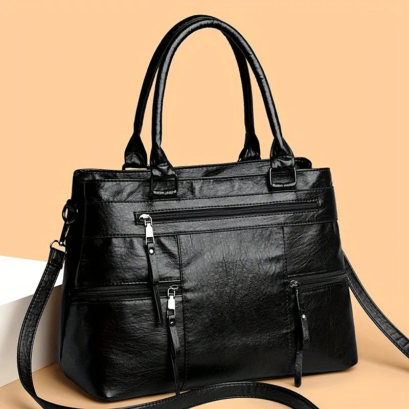 Fashion Solid Color Handbag, Multi Layer Crossbody Bag, Women's Satchel Purse With Pompom Ball Charms