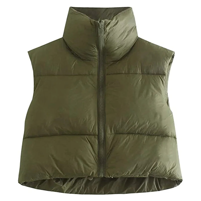 Women Winter Warm Crop Waistcoat Sleeveless Stand Collar Double Sided Lightweight Puffer Vest 2022 Streetwear