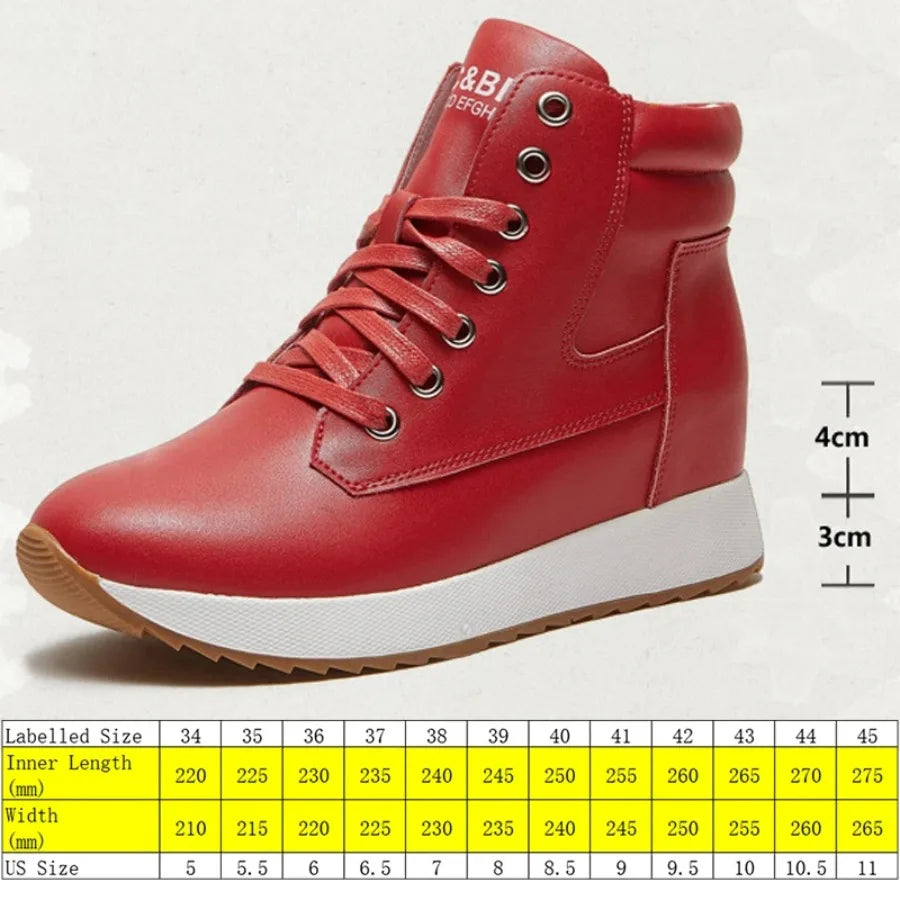Krasovki 7cm Genuine Leather Warm Women Autumn Spring Casual Chunky Sneaker Women Ankle Booties Platform Wedge Hidden Heel Shoes