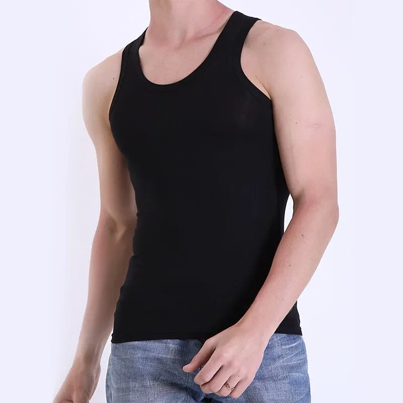 3-piece European and American Size MEN'S Pure Cotton Vest Solid Color Fashion Sleeveless Vest Bottoming Shirt Four Seasons Cloth