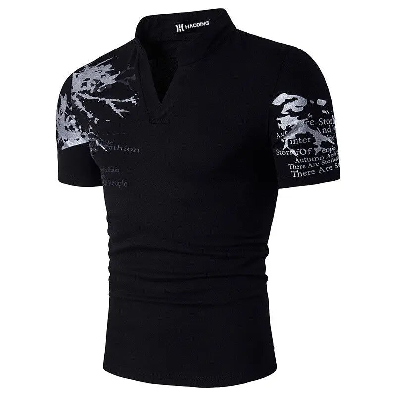 Spring Summer Men Casual Short Sleeve Stand Collar T Shirt Men Sport T Shirt Logo Print Slim Fit Tee Shirt Quick Drying Tops .