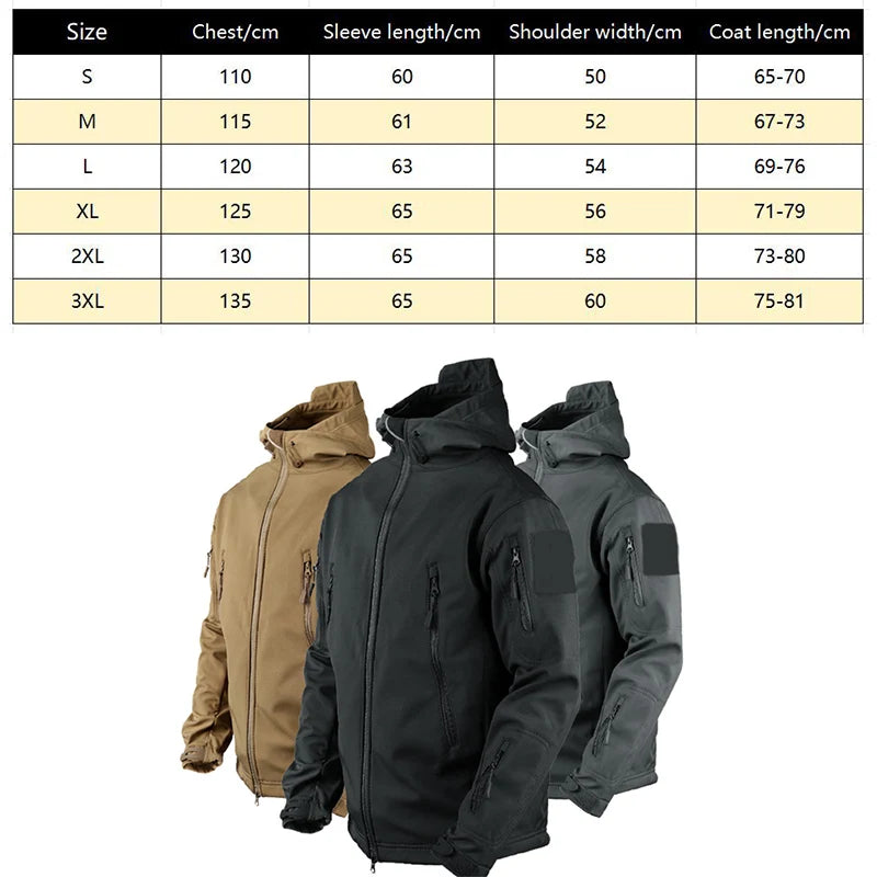 Men's Tactical Hooded Jackets Waterproof Full Zip Multiple Pockets Hooded Tactical Coat Outdoor Camping Jacket Work Outwear