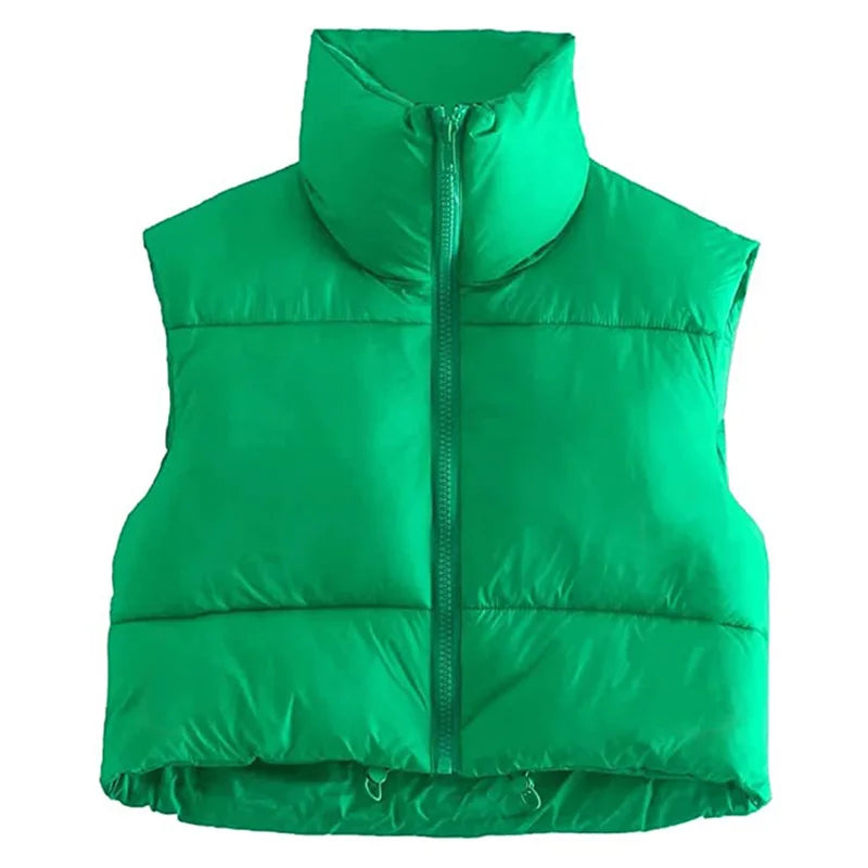 Women Winter Warm Crop Waistcoat Sleeveless Stand Collar Double Sided Lightweight Puffer Vest 2022 Streetwear