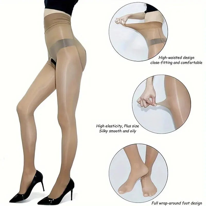 1 Pair of Solid Color Open Pantyhose 8D Smooth Pantyhose Oil Gloss Pantyhose High Waist Pantyhose Sexy Pantyhose