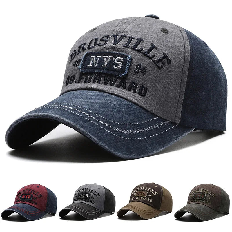 Unisex Washed Cotton Baseball Cap Retro Letter Embroidery Baseball Hat Adjustable Unisex Streetwear Spring Summer Sun Protection