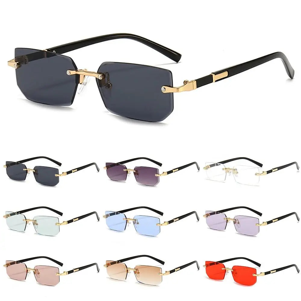 Trendy Rimless Rectangle Sunglasses Men Women 2024 Fashion New in Vintage Shades Eyewear Brand Design Ocean Lenses Sun Glasses