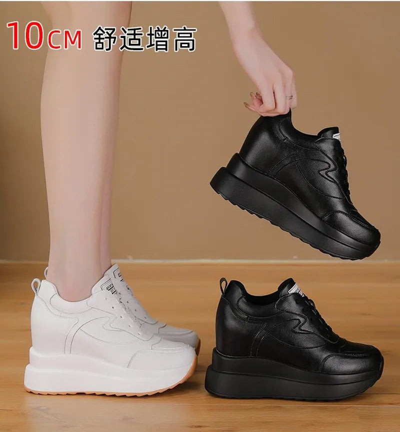 KAYOULAI 10cm Platform Wedge Sneakers Chunky Shoes Genuine Leather for Women Summer Shoes Spring Autumn Walking Sneakers Fashion