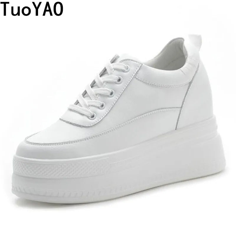 New Spring Autumn White Hidden Wedge Heels Casual Shoes Woman 9CM Platform Shoes Elevator High-heels Walking Sneakers Women 2025