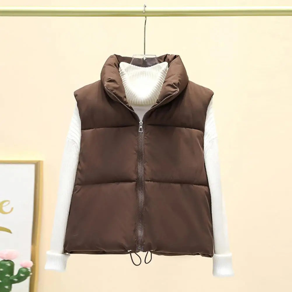 Casual Stand-up Collar Vest Thick Winter Waistcoat Women's Winter Vest Coat with Stand-up Collar Thickened Padded for Cold