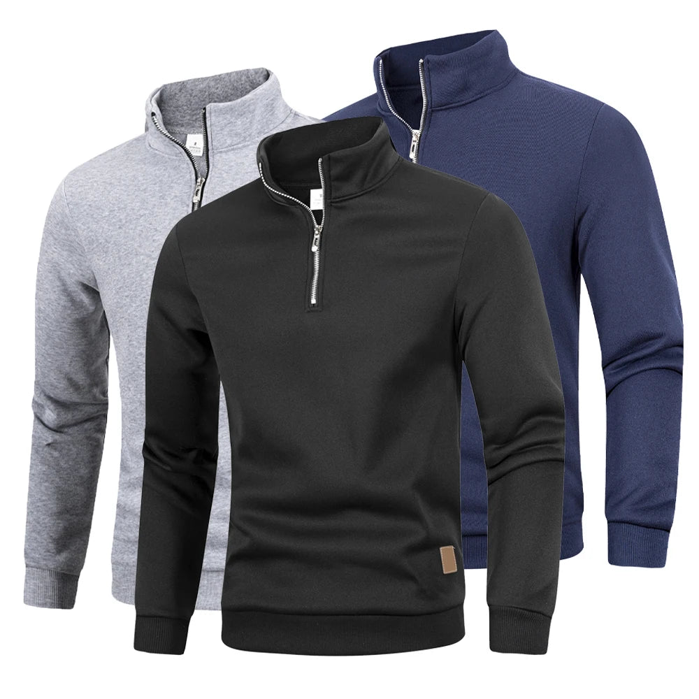 Men's Pullover Solid Color Stand Collar Leisure and Comfortable Zipper High Collar for Warmth Slim Fit Sweater Sweatshirts