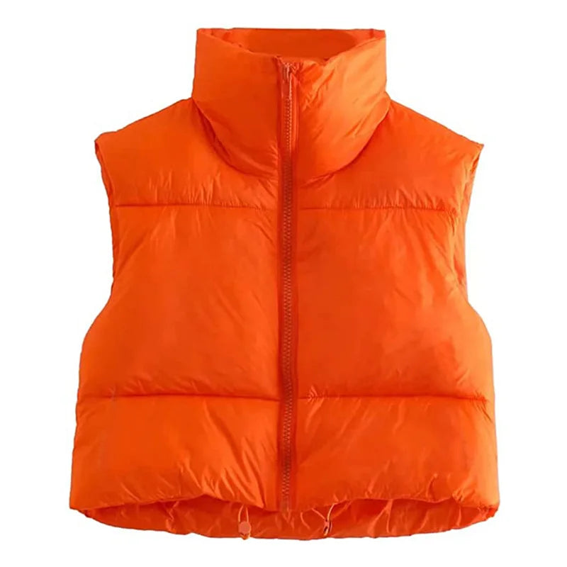 Women Winter Warm Crop Waistcoat Sleeveless Stand Collar Double Sided Lightweight Puffer Vest 2022 Streetwear