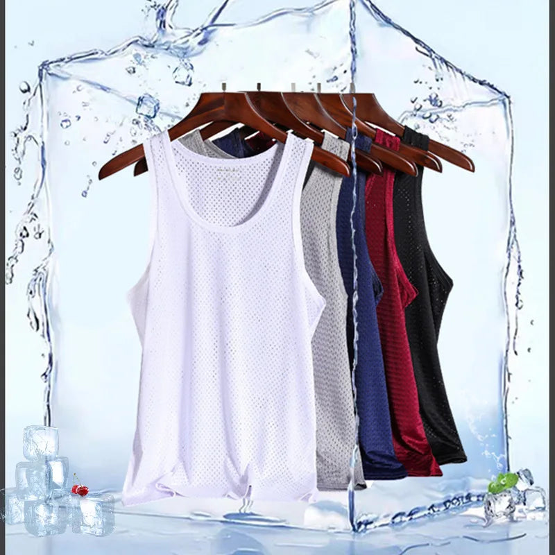 Summer Fitness Sports Tank Top 2024 Mens Sleeveless Shirt Male Mesh Breathable Vest Quick Drying Gyms Running T Shirts