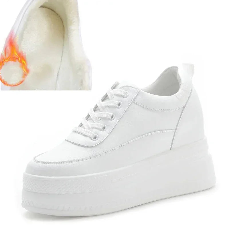 Fujin 9cm Microfiber Platform Heel Wedge Shoes Sneakers Pumps White Platform Air Mesh Hollow Pumps Shoes Women Zapatos De Mujer