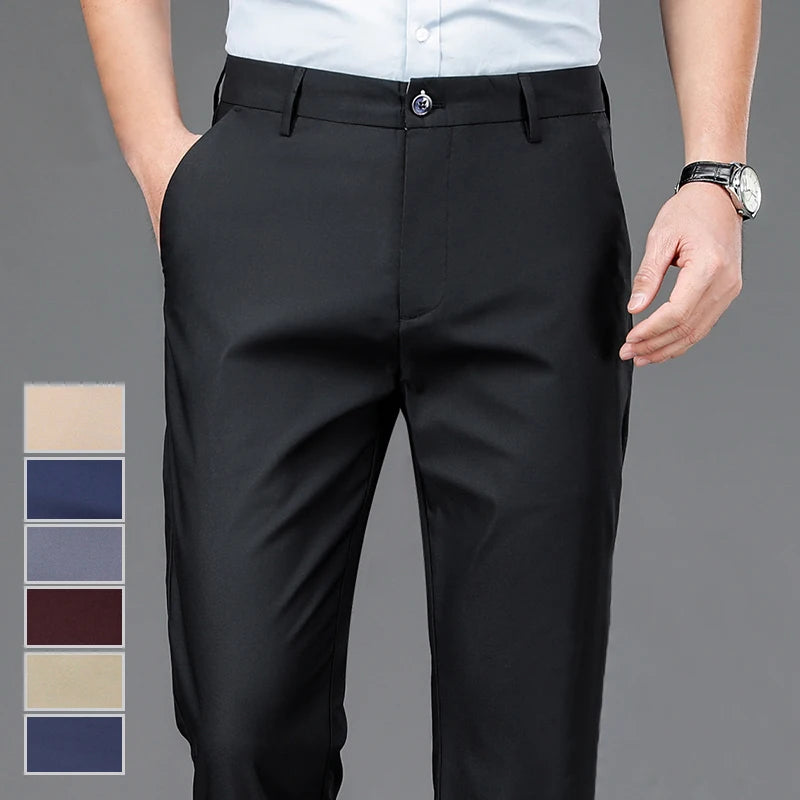 Male Pants Stretch Smart Casual Pants Men's Spandex Trousers Office Quick Dry Suit Pants New Spring Autumn Korean Dress Pants