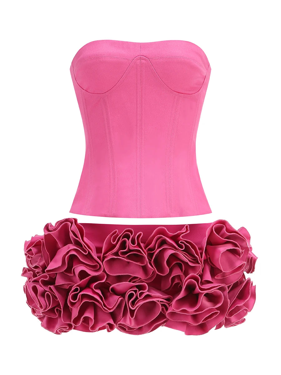 Pink Color Women Sexy Strapless Florals Bodycon Mini Dress Nigthclub Party Celebrate Birthday Fashion Outfit Vestido